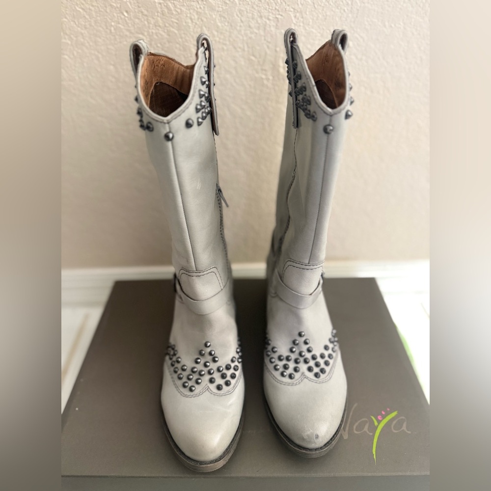 Naya "Sable" Light Gray Studded Edgy Boots